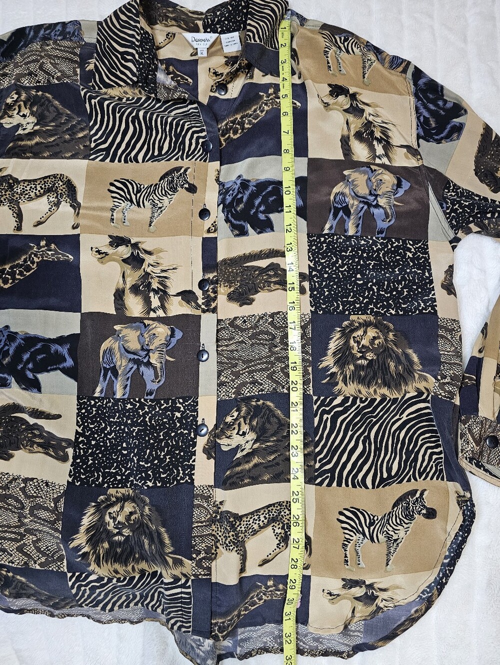 Vintage Dorman 100% Silk Safari Animal Print Button Up Blouse Shirt XL 90s - Picture 8 of 10